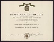 Joyce M. Shotwell Navy Achievement Medal certificate 